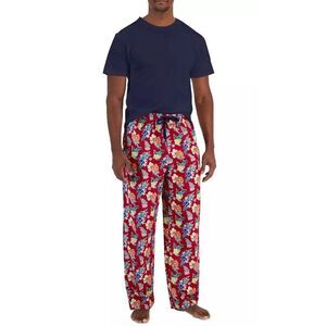New Club Room Mens Pajamas Set Large Solid Top & Tropical Pants 2-Pc. Set